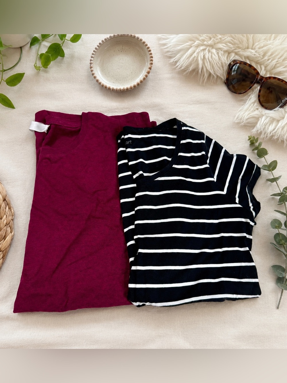 Bump Start Maternity Tee Bundle Medium Black Stripe & berry Pink